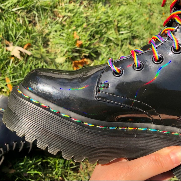 Dr. Martens Jadon Hi Rainbow Patent Platform Boots - Picture 9 of 16